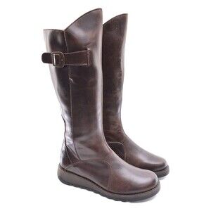 FLY London Mol 2 Brown Leather Moto Knee Boots 38